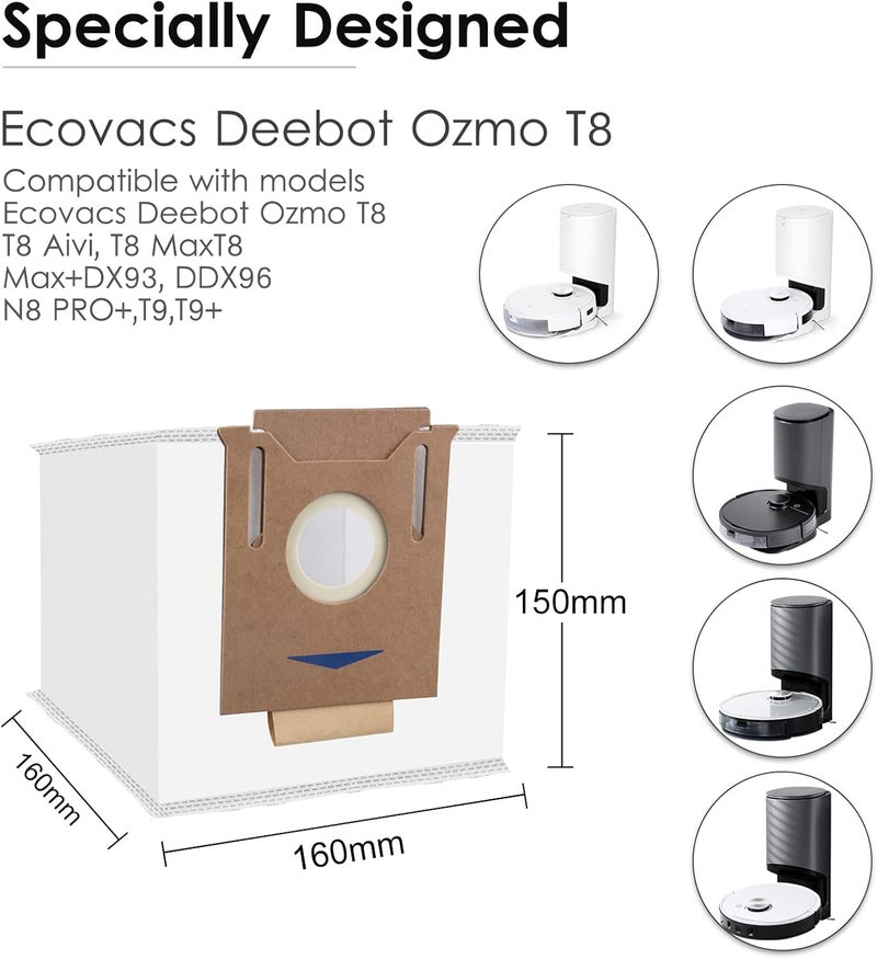 CHAIN PEAK (8 Pieces) Replacement Vacuum Bags for Ecovacs DEEBOT OZMO T8 AIVI T8 Max, AIVI & T8 Series, T9 T9+ N8 series DX93 DDX96, Robot Vacuum Cleaner Filter Bags, Replacement Canister Vacuum Bags - Image 3