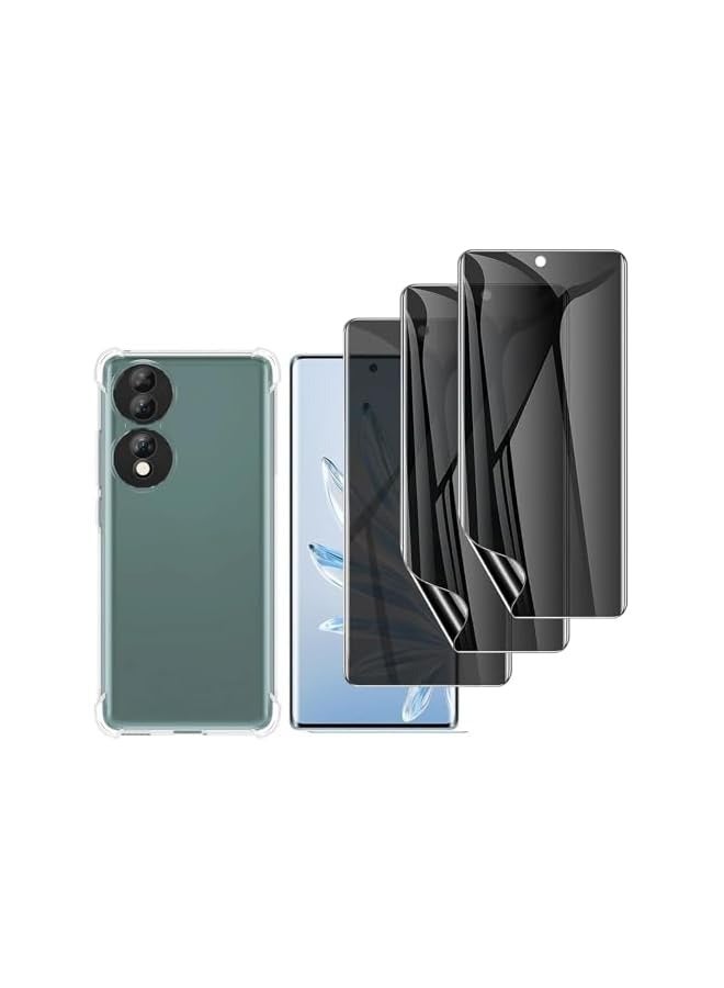 بروماس 3 عبوات من واقي شاشة الخصوصية Honor 90 5G مع حافظة هاتف شفافة، طبقة TPU مرنة رفيعة للغاية، استبدال شاشة ناعم مضاد للتجسس، فيلم واقي شاشة مضاد للزقزقة - Image 1