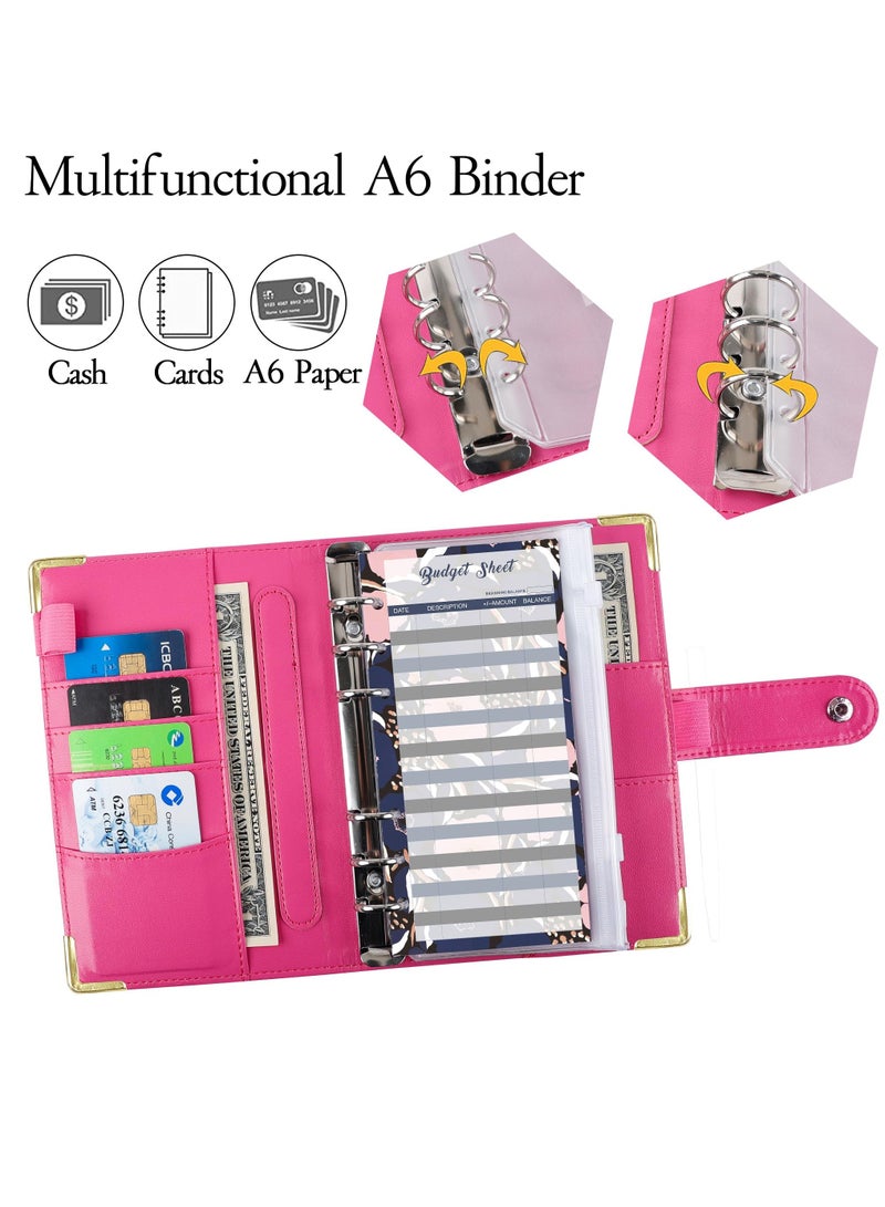 Excefore A6 PU Leather Budget Binder with 52-Week Savings Challenge Savings Challenges Book and Cash Envelopes, Includes Cash Envelopes and Trackers, Pink Flower - Image 4