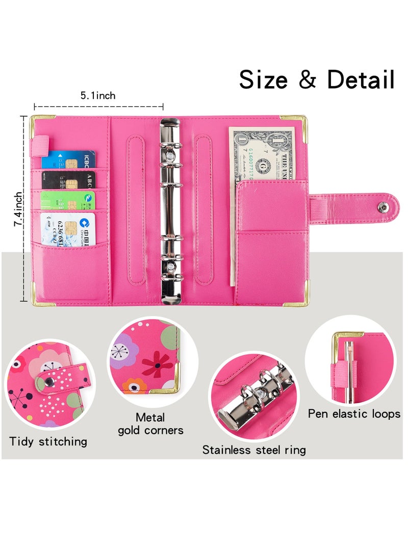 Excefore A6 PU Leather Budget Binder with 52-Week Savings Challenge Savings Challenges Book and Cash Envelopes, Includes Cash Envelopes and Trackers, Pink Flower - Image 3