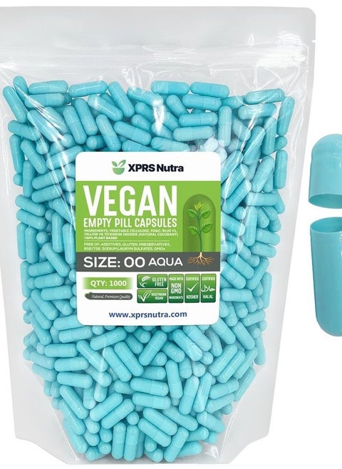 Size 00 Empty Capsules - 1000 Count Empty Vegan Capsules - Vegetarian Empty Pill Capsules- DIY Vegetable Capsule Filling- Veggie Pill Capsules Empty Caps (Aqua)