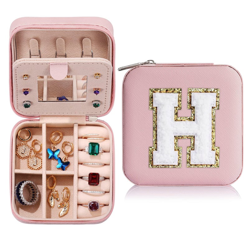 Parima Gifts for Girls Travel Jewelry Box for Sister Jewelry Box Organizer for Sister Birthday Gifts for Teen Girls Letter H Pink
