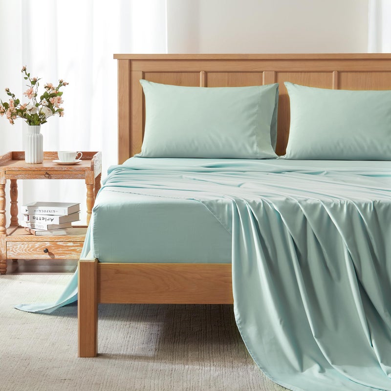 Comfort Spaces أوراق تبريد كوين من كومفورت سبيس، أوراق كولماكس الممتصة للرطوبة، مجموعة أوراق ناعمة وثابتة اللون، أوراق سرير تبريد للذين ينامون في حرارة، جيب عميق مرن يناسب حتى مرتبة بسمك 16 بوصة، كوين أكوا 4 قطع - Image 1