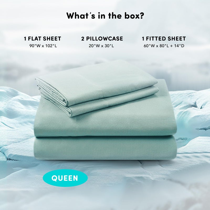 Comfort Spaces أوراق تبريد كوين من كومفورت سبيس، أوراق كولماكس الممتصة للرطوبة، مجموعة أوراق ناعمة وثابتة اللون، أوراق سرير تبريد للذين ينامون في حرارة، جيب عميق مرن يناسب حتى مرتبة بسمك 16 بوصة، كوين أكوا 4 قطع - Image 3