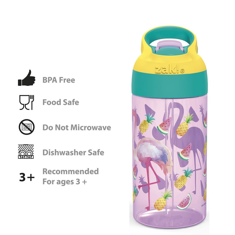 Zak Designs 16oz Riverside Desert Life Kids Water Bottle with Straw and Built in Carrying Loop Made of Durable Plastic, Leak-Proof Design for Travel, 2PK Set - Image 5