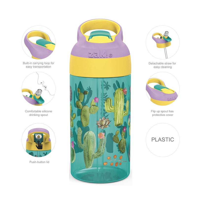 Zak Designs 16oz Riverside Desert Life Kids Water Bottle with Straw and Built in Carrying Loop Made of Durable Plastic, Leak-Proof Design for Travel, 2PK Set - Image 2