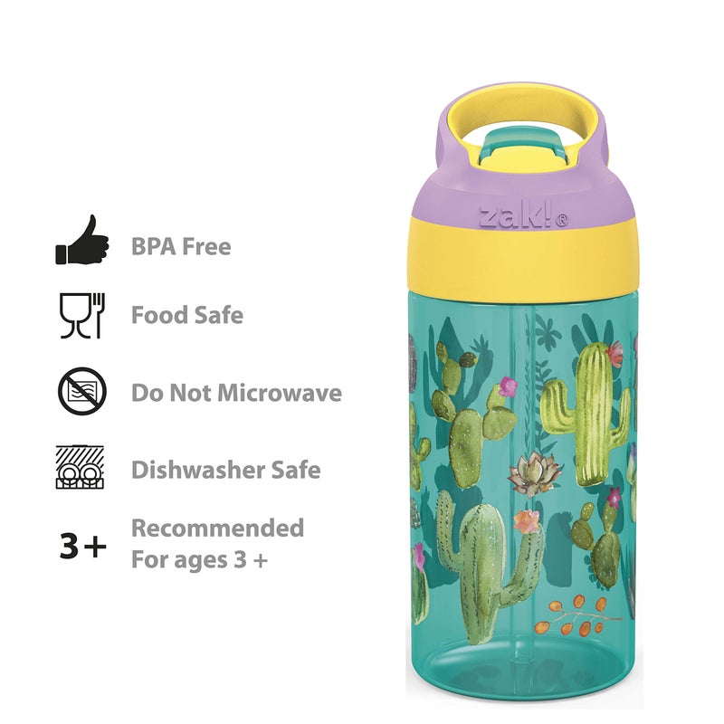 Zak Designs 16oz Riverside Desert Life Kids Water Bottle with Straw and Built in Carrying Loop Made of Durable Plastic, Leak-Proof Design for Travel, 2PK Set - Image 4