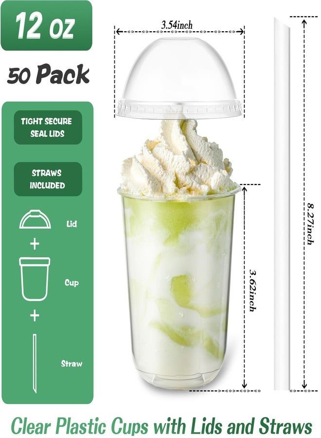 Ziliny 50 Set Clear Plastic Cups with Dome Lids and Straws Sturdy & Food Safe Disposable U Shaped Cups for Cold Drinks Smoothie Milkshake Bubble Tea Parfait Juice Cocktail Iced Coffee Party(12 oz) - Image 2