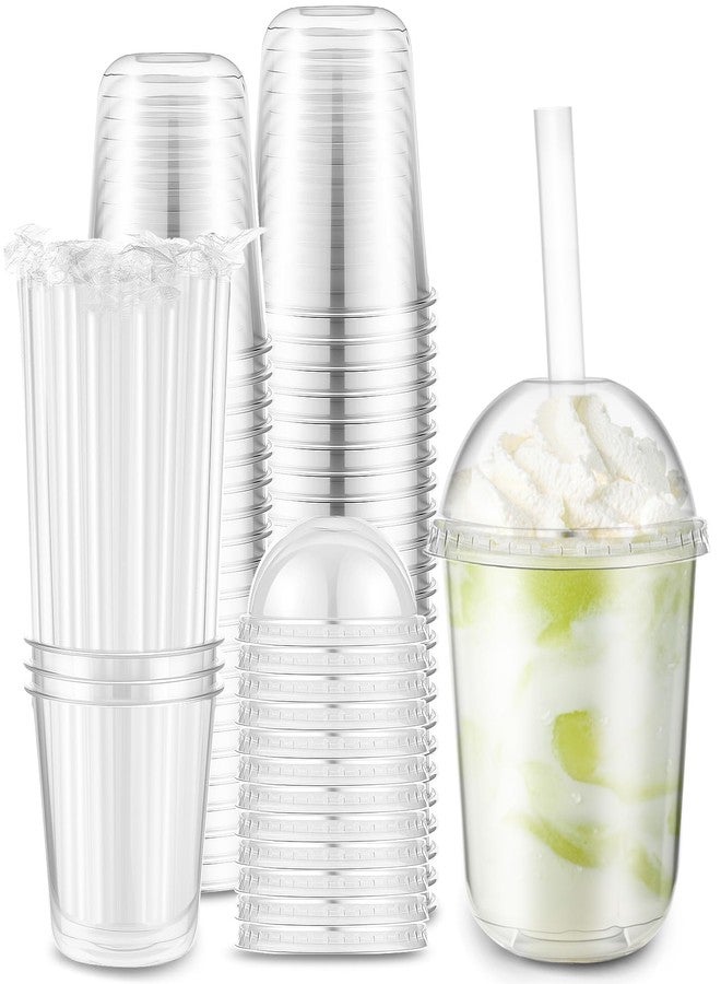 Ziliny 50 Set Clear Plastic Cups with Dome Lids and Straws Sturdy & Food Safe Disposable U Shaped Cups for Cold Drinks Smoothie Milkshake Bubble Tea Parfait Juice Cocktail Iced Coffee Party(12 oz) - Image 1