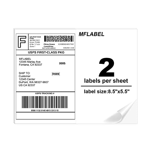 MFLABEL Half Sheet Shipping Labels - 8.5" x 5.5" Adhesive Packaging Labels for Laser & Inkjet Printers, 100 Self-Adhesive Stickers (25 Sheets) for Boxes, Mail, FBA & DIY Projects - Image 1