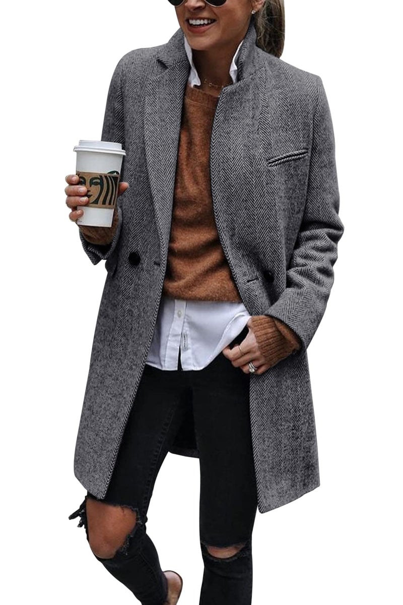 Ebifin Women's Notch Lapel Double Breasted Trench Coat Peacoat Winter Casual Long Blazer Jacket Overcoat - Image 2
