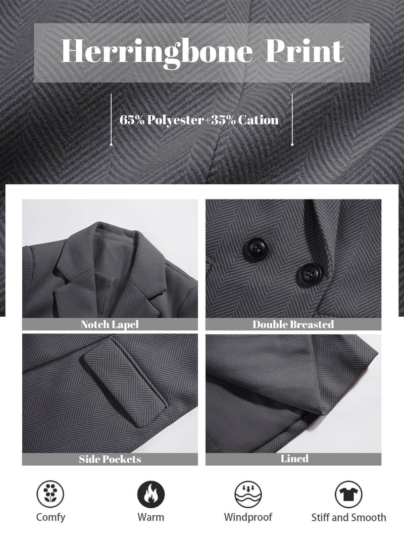 Ebifin Women's Notch Lapel Double Breasted Trench Coat Peacoat Winter Casual Long Blazer Jacket Overcoat - Image 5