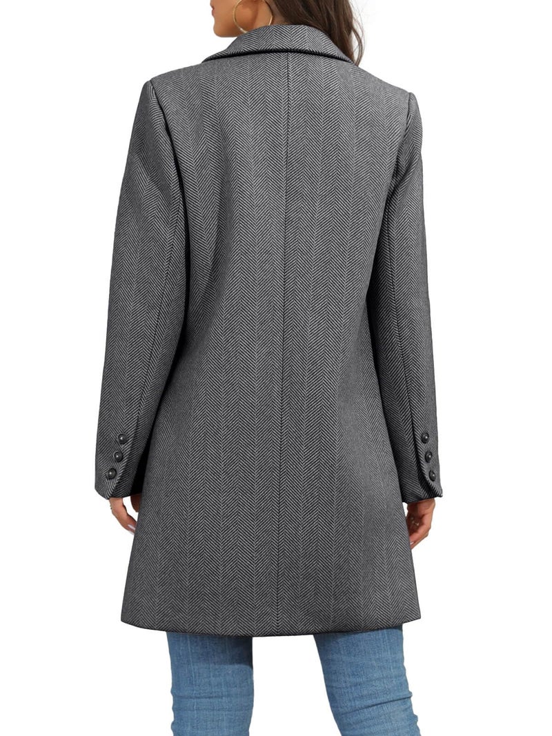Ebifin Women's Notch Lapel Double Breasted Trench Coat Peacoat Winter Casual Long Blazer Jacket Overcoat - Image 4