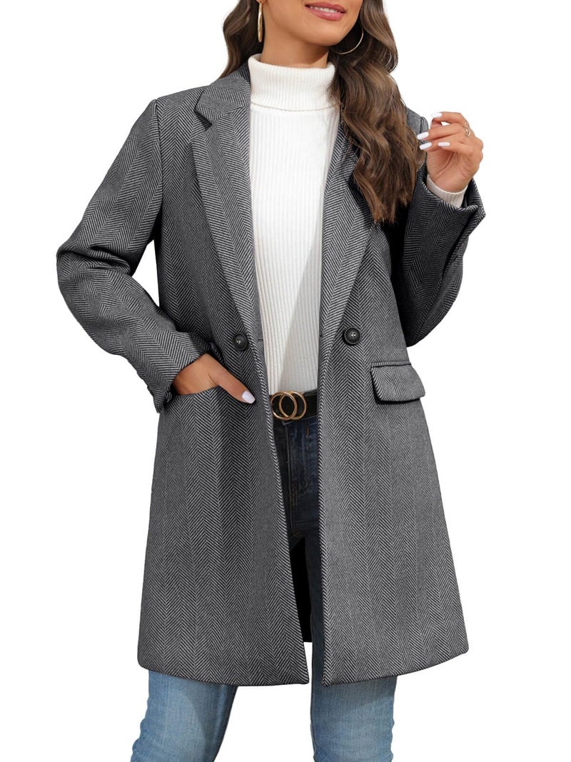 Ebifin Women's Notch Lapel Double Breasted Trench Coat Peacoat Winter Casual Long Blazer Jacket Overcoat - Image 3
