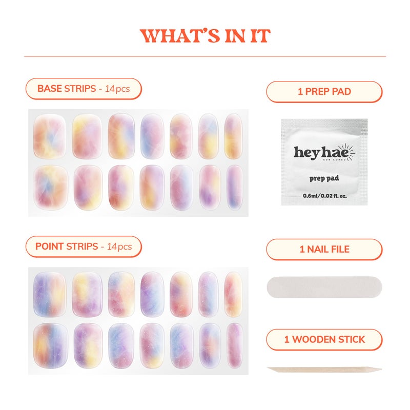 Heyhae Semi Cured Gel Nail Strips | No LED Lamp Needed | Marble, Pink, Spring | Easy Apply & Remove, Salon Quality | Includes 28 Strips, 1 Prep Pads, Nail File & Wooden Stick - Hey, Sunset Drive? - Image 4