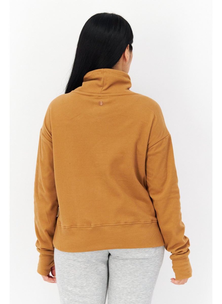 Bearpaw - Women Cowl Neck Long Sleeve Plain Sweatshirt , Khaki - Image 1