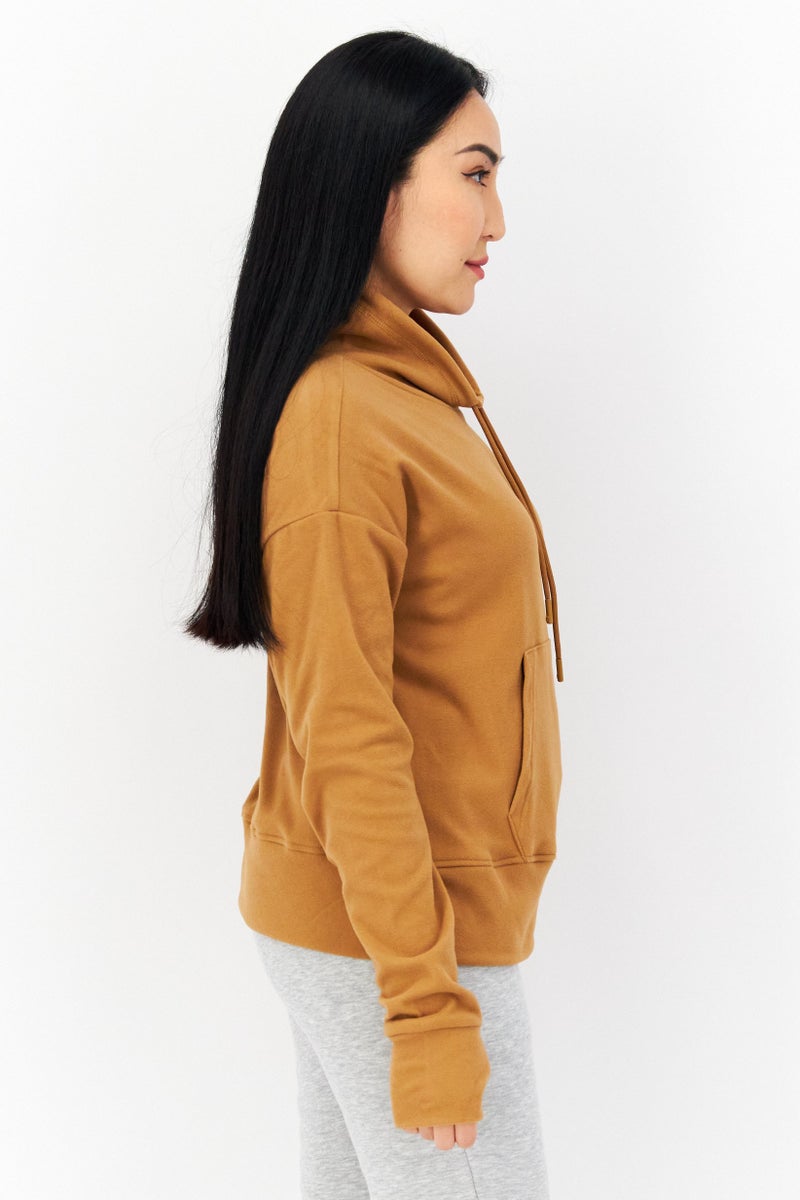 Bearpaw Women Cowl Neck Long Sleeve Plain Sweatshirt , Khaki - Image 2