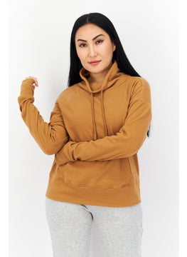 Women Cowl Neck Long Sleeve Plain Sweatshirt , Khaki