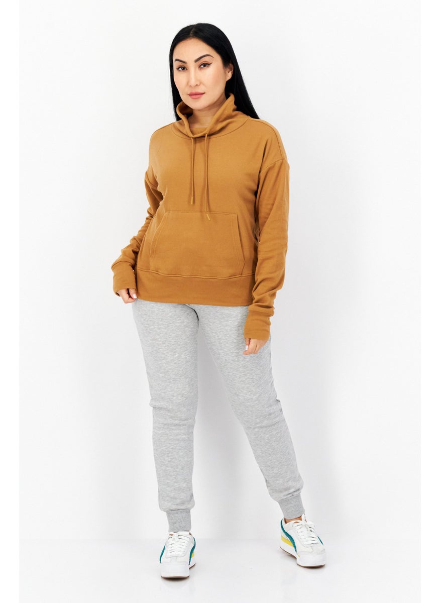 Bearpaw - Women Cowl Neck Long Sleeve Plain Sweatshirt , Khaki - Image 1