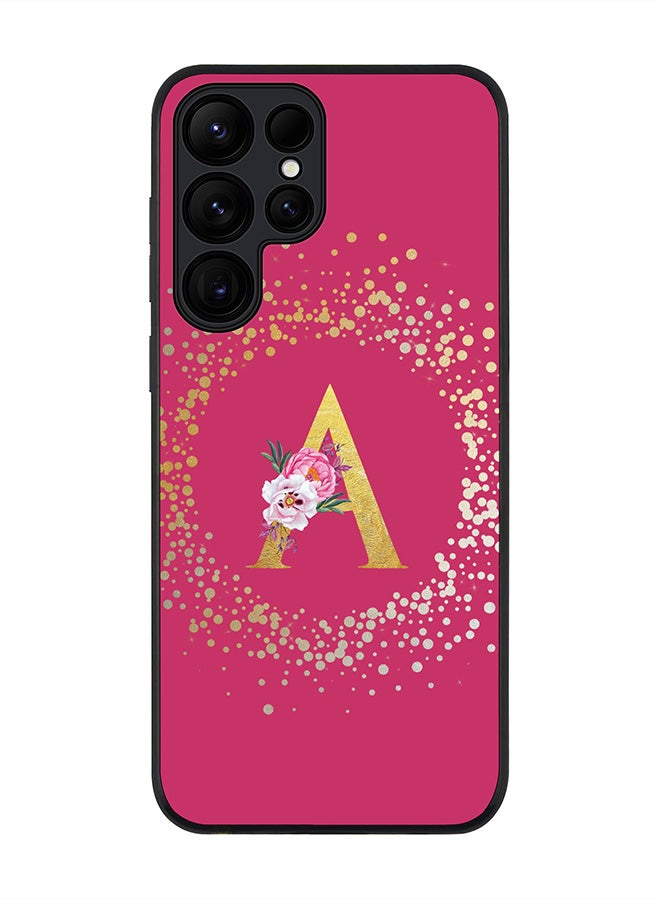 Stylizedd Rugged Black edge case for Samsung Galaxy S24 Ultra Case Cover- Custom Monogram Initial Letter Floral Pattern Alphabet- A (Deep Pink rose) - Image 1