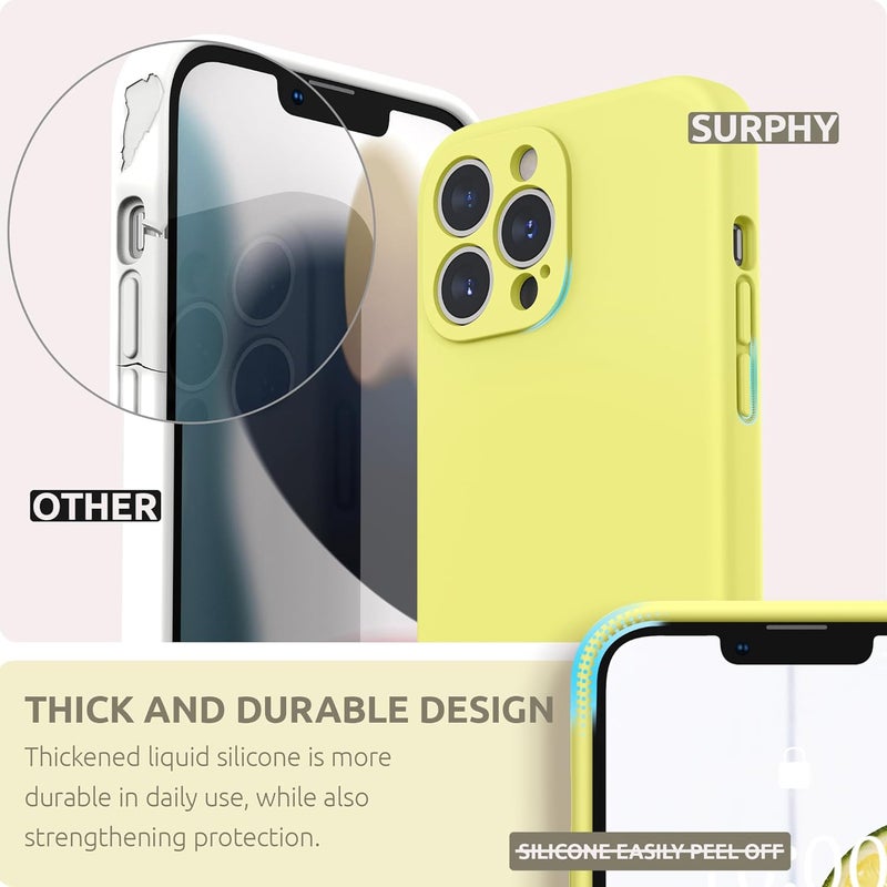 SURPHY Compatible with iPhone 13 Pro Max Case with Screen Protector, (Camera Protection + Soft Microfiber Lining) Liquid Silicone Phone Case 6.7 inch 2021, Yellow - Image 4