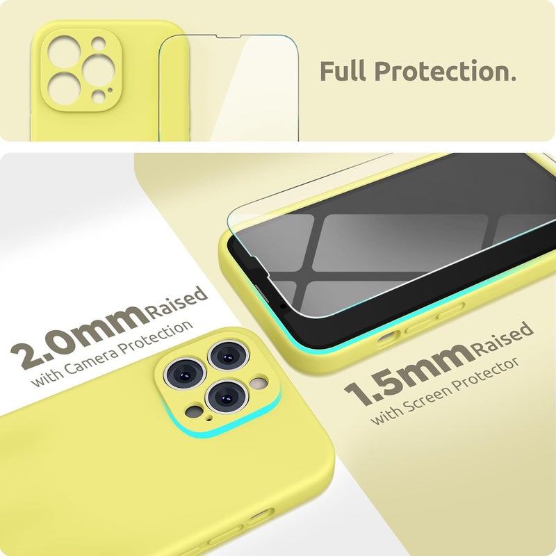 SURPHY Compatible with iPhone 13 Pro Max Case with Screen Protector, (Camera Protection + Soft Microfiber Lining) Liquid Silicone Phone Case 6.7 inch 2021, Yellow - Image 3