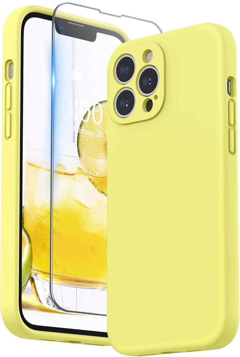 SURPHY Compatible with iPhone 13 Pro Max Case with Screen Protector, (Camera Protection + Soft Microfiber Lining) Liquid Silicone Phone Case 6.7 inch 2021, Yellow - Image 1