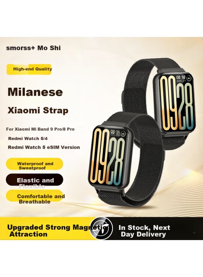Smorss Milan Magnetic Strap For Xiaomi Mi Band 9 Pro/8 Pro Redmi Watch 5/4 Magnetic Milanese Watch Band Replacement Metal Black For Men And Women - Image 1