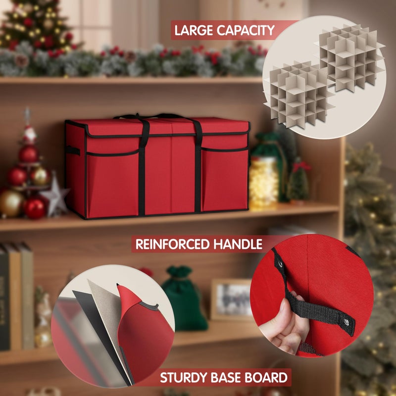 Mobi Lock Christmas Ornament Storage Box with Dividers & Pockets - Holiday Ornament Organizer Bag - Holds 128 Balls - Durable Red Fabric Container with Handles - Foldable Xmas Decorations Storage - Image 5