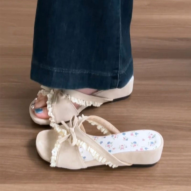 Women's Bowknot Lace Espadrille Slippers - Image 1