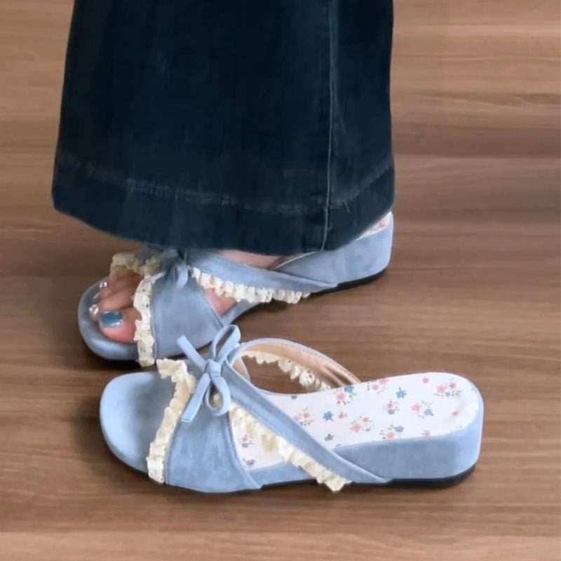 Women's Bowknot Lace Espadrille Slippers - Image 2