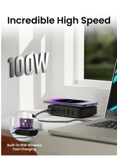 Remson Remson 100W GaN Desktop Charger Portable Charging Station with 15W Wireless Charging, 4 PD USB-C and 2 QC USB-A Multiport for iPhone 14, 13, MacBook Pro, and More Electronic Devices  - Image 4