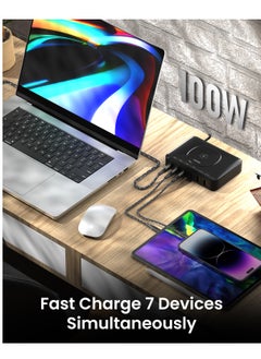 Remson Remson 100W GaN Desktop Charger Portable Charging Station with 15W Wireless Charging, 4 PD USB-C and 2 QC USB-A Multiport for iPhone 14, 13, MacBook Pro, and More Electronic Devices  - Image 5