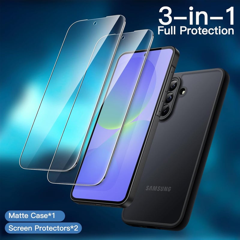 Jetech 3 In 1 Matte Case For Samsung Galaxy A36 5G With 2-Pack Tempered Glass Screen Protector, Translucent Frosted Shockproof Phone Cover With Camera Protection Black - Image 3