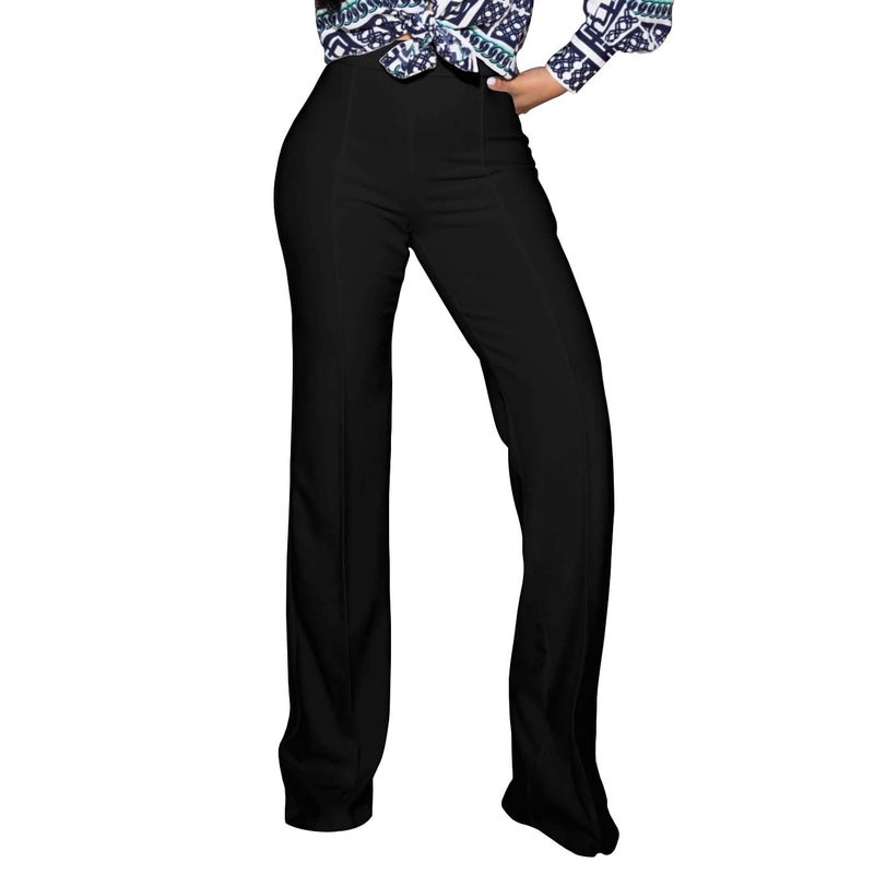 PINSV Women's High Waisted Stretchy Bootcut Pull On Dress Pants Casual Work Pants 3257 Black M - Image 1