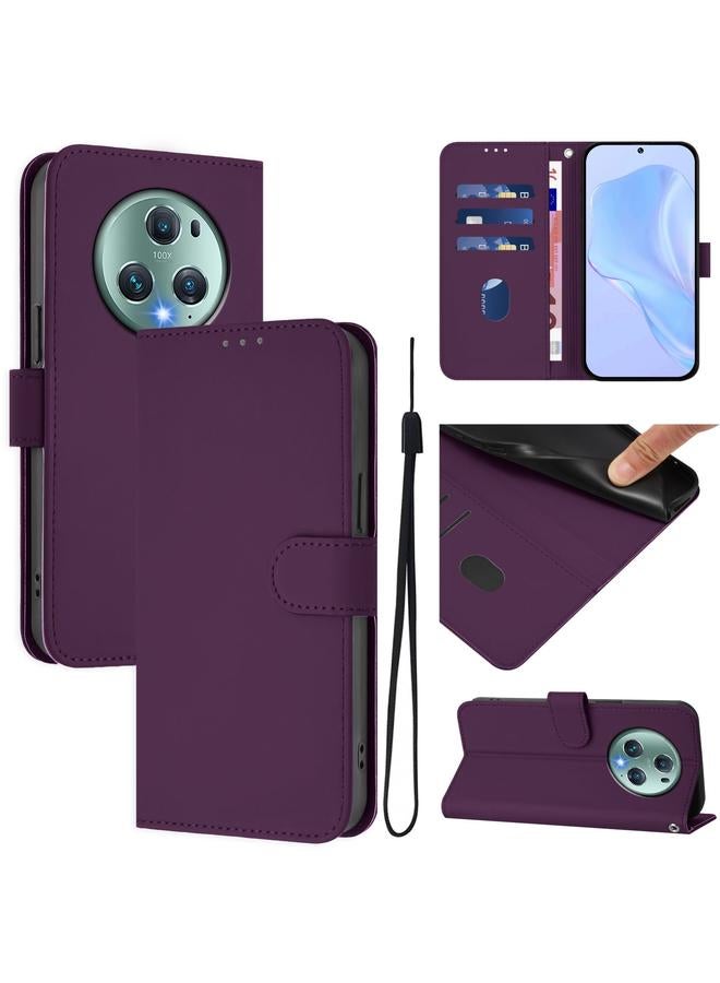 S-TOP Case For Honor Magic5 Pro Skin Feel Solid Color Leather Phone Case with Lanyard - Image 1