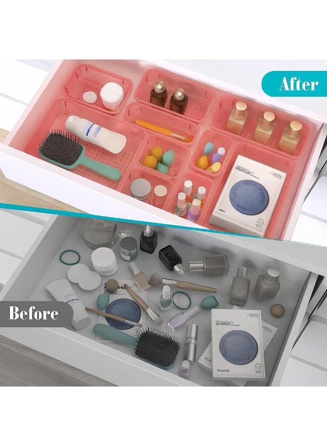 مجموعة منظمات أدراج الأكريليك - صواني تخزين شفافة مكونة من 4 قطع بأحجام متعددة، صناديق أدراج متعددة الاستخدامات للحمام ومستحضرات التجميل وأدوات المطبخ وإكسسوارات غرفة النوم ولوازم المكتب - Image 5