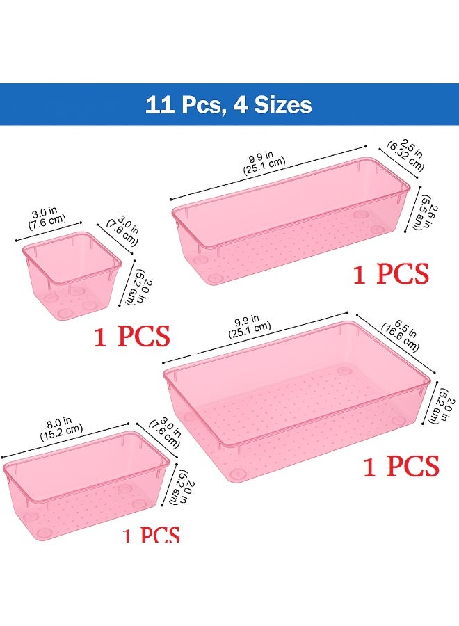 مجموعة منظمات أدراج الأكريليك - صواني تخزين شفافة مكونة من 4 قطع بأحجام متعددة، صناديق أدراج متعددة الاستخدامات للحمام ومستحضرات التجميل وأدوات المطبخ وإكسسوارات غرفة النوم ولوازم المكتب - Image 2