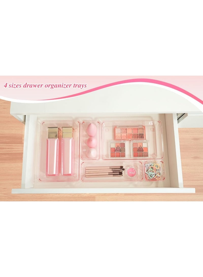 مجموعة منظمات أدراج الأكريليك - صواني تخزين شفافة مكونة من 4 قطع بأحجام متعددة، صناديق أدراج متعددة الاستخدامات للحمام ومستحضرات التجميل وأدوات المطبخ وإكسسوارات غرفة النوم ولوازم المكتب - Image 3