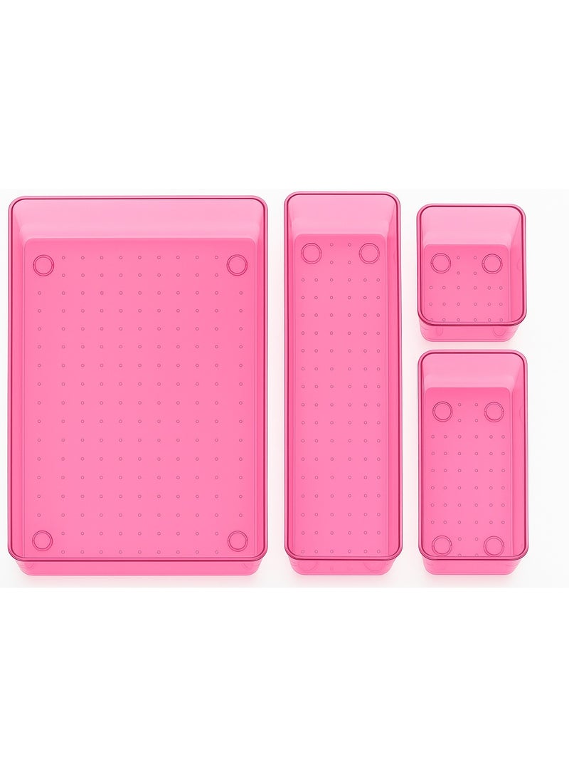 مجموعة منظمات أدراج الأكريليك - صواني تخزين شفافة مكونة من 4 قطع بأحجام متعددة، صناديق أدراج متعددة الاستخدامات للحمام ومستحضرات التجميل وأدوات المطبخ وإكسسوارات غرفة النوم ولوازم المكتب - Image 1