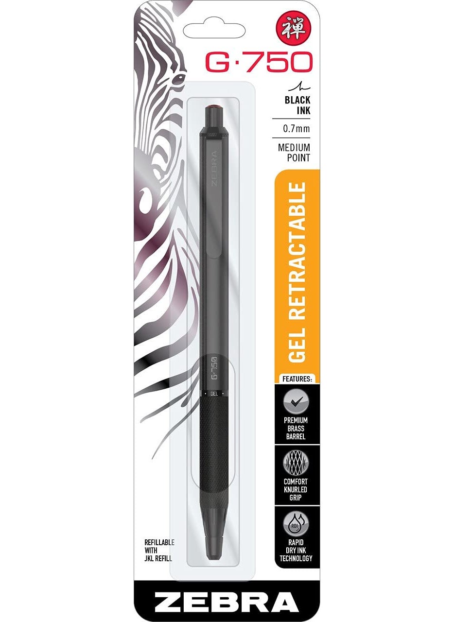 ZEBRA Zebra Pen G-750 Retractable Gel Pen, Black Brass Barrel, Medium Point, 0.7mm, Black Ink, 1-Pack  - Image 1