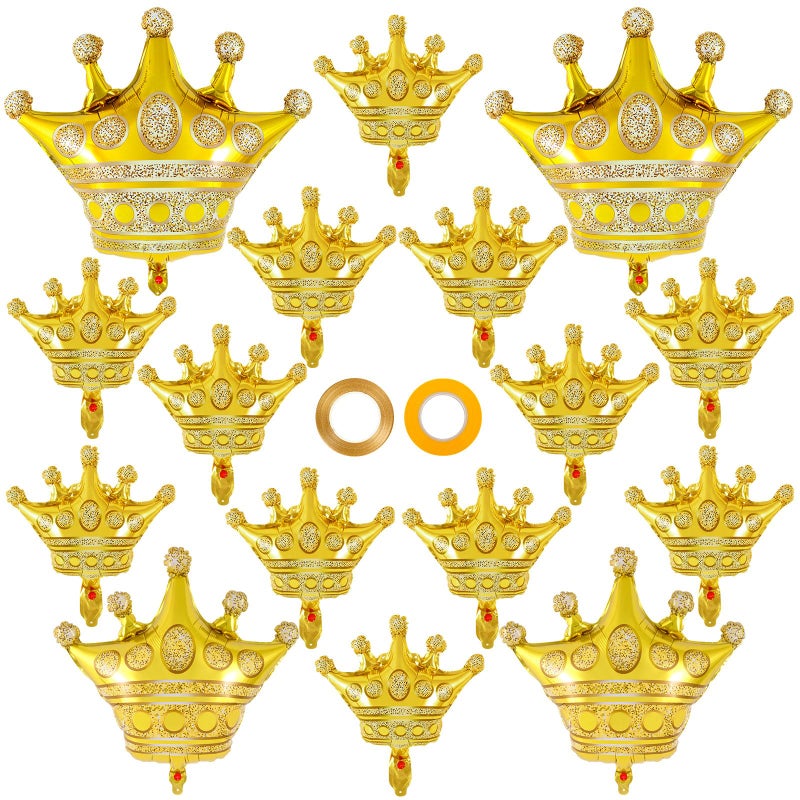 YOTHORN 16 Pcs Crown Balloons,Gold Crown Foil Balloons Crown Shape Balloons Gold Anniversary Balloons for Christmas Birthday Party Baby Shower Wedding Bridal Shower Princess Themed Party Supplies - Image 1