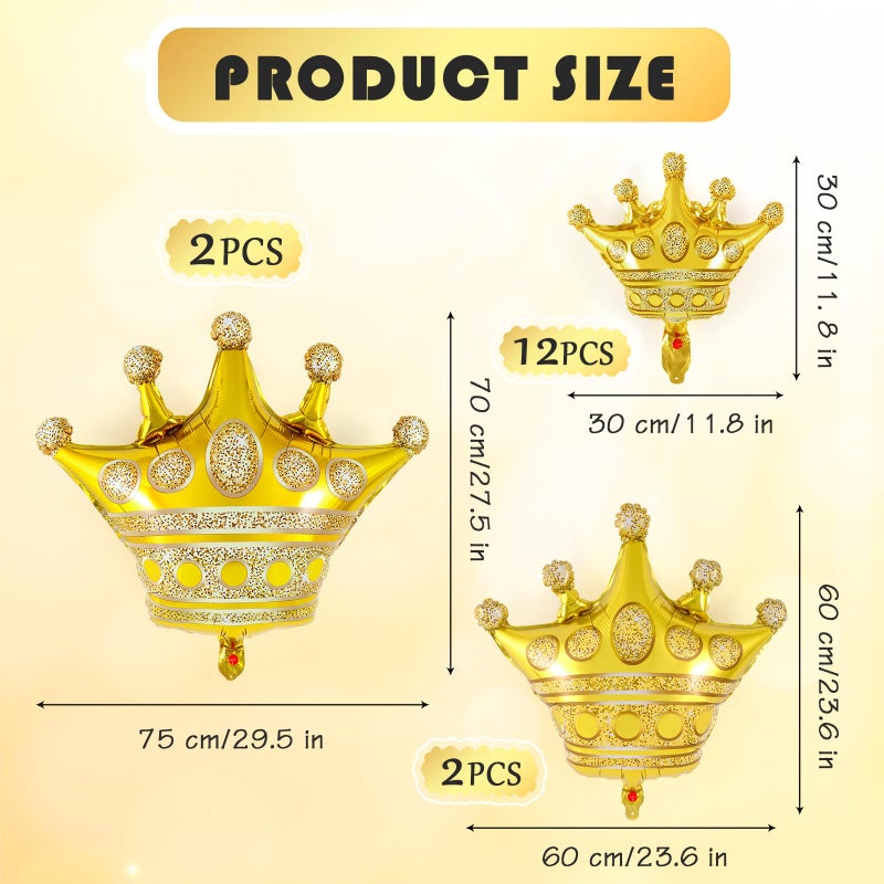 YOTHORN 16 Pcs Crown Balloons,Gold Crown Foil Balloons Crown Shape Balloons Gold Anniversary Balloons for Christmas Birthday Party Baby Shower Wedding Bridal Shower Princess Themed Party Supplies - Image 2