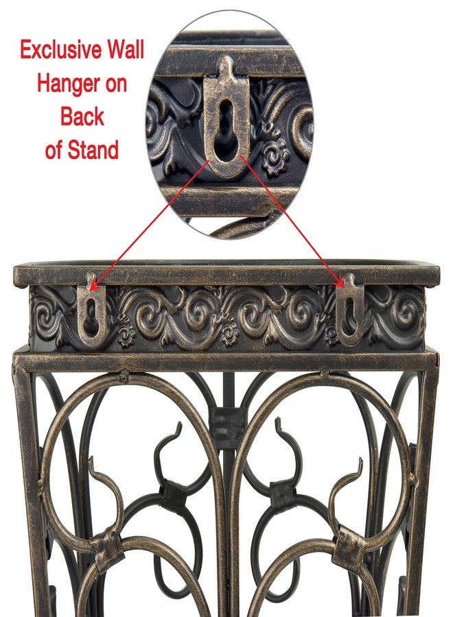 دولبلكس حامل مظلات مزدوج عالي الجودة، حامل مظلات معدني بتصميم عتيق، ديكور مدخل وردهة، تصميم جداري مع صينية تجميع قابلة للإزالة، رف ديكور للمنزل والمكتب، يحمل المظلات والعصي وعصي المشي - Image 4