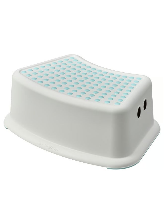 Generic Children’s Step Stool – White and Turquoise – Lightweight, Durable Kids Stool for Bathroom, Bedroom, and Playroom – Non-Slip Design  - Image 1