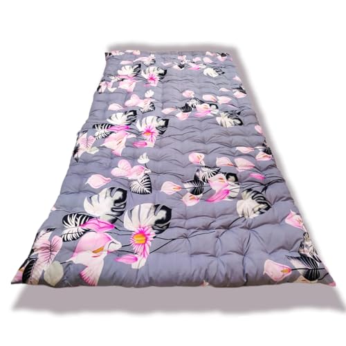 Deevine Craft Soft Foldable for Floor Cotton Quilt Mattress Picnic Light Weight Filled Single Firm Rollable Movable Mattress (3D Design Printed Grey Floral, 4 x 6 ft or 48 x 72 Inches) - Image 1