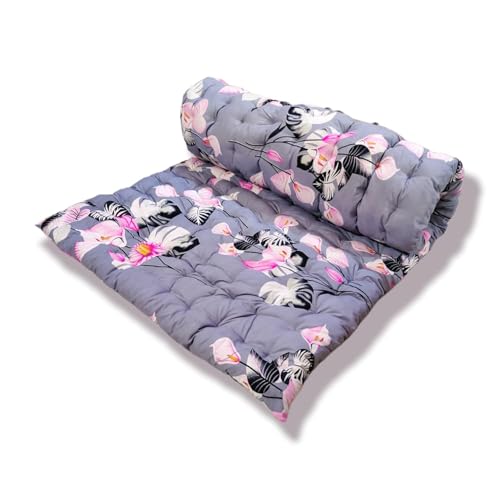 Deevine Craft Soft Foldable for Floor Cotton Quilt Mattress Picnic Light Weight Filled Single Firm Rollable Movable Mattress (3D Design Printed Grey Floral, 4 x 6 ft or 48 x 72 Inches) - Image 2