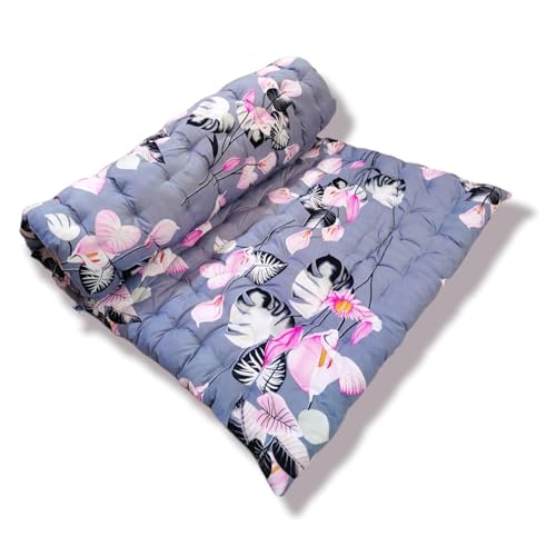 Deevine Craft Soft Foldable for Floor Cotton Quilt Mattress Picnic Light Weight Filled Single Firm Rollable Movable Mattress (3D Design Printed Grey Floral, 4 x 6 ft or 48 x 72 Inches) - Image 4