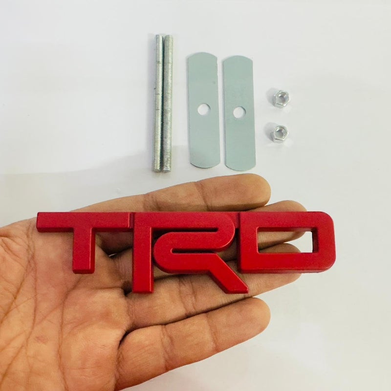 AUTO MT RED TRD Small Grill Logo 12.5 x 3.4Cm Mettalic Alloy Front Grill Badge Car Front Grill 3D Badge Auto Racing for Car/Bike - Image 1