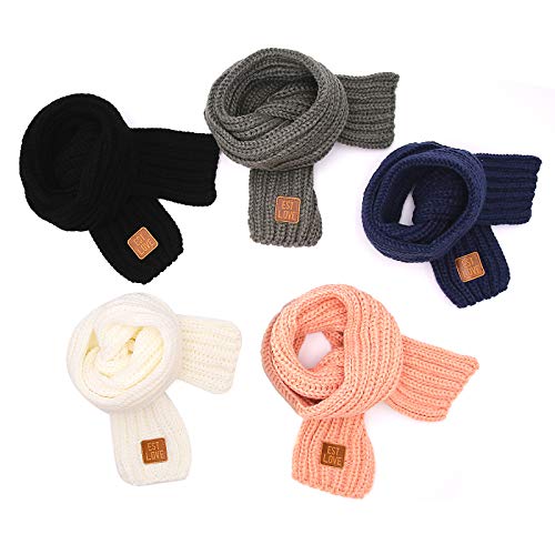XIAOHAWANG Kids Winter Knitted Scarves Wraps Toddler Boys Thick Neck Warmer Baby Girls Warm Scarf Solid Color (J-white) - Image 5